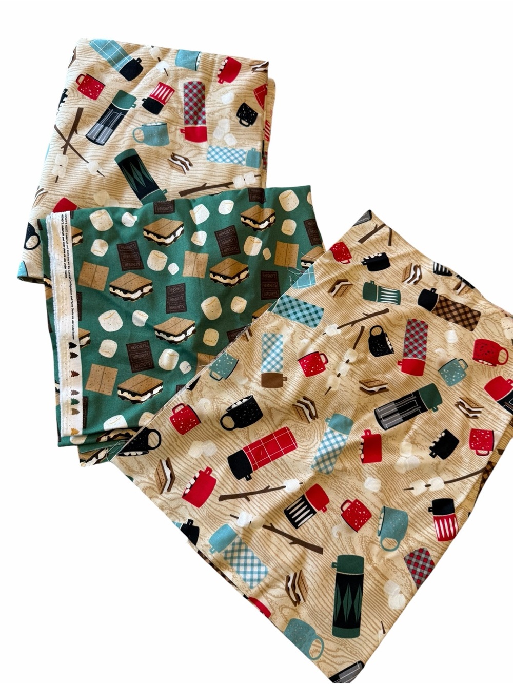 Estate Sale‎ Lot - 3 Fabric Pieces Camping Outdoors Quilting Craft Projects